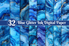 Blue Glitter Ink Digital Paper - CraftNest - Digital Crafting and Art