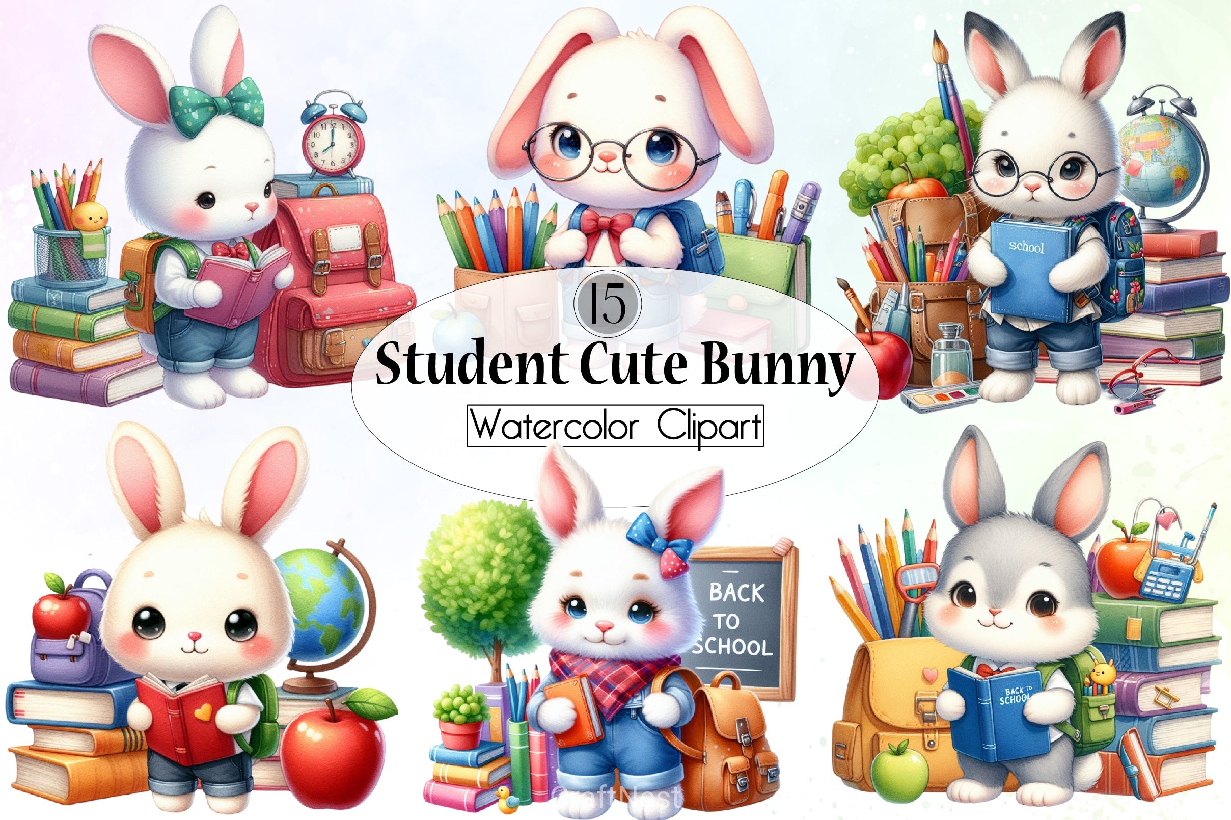 Student Bunny Clipart Bundle - CraftNest - Digital Crafting and Art