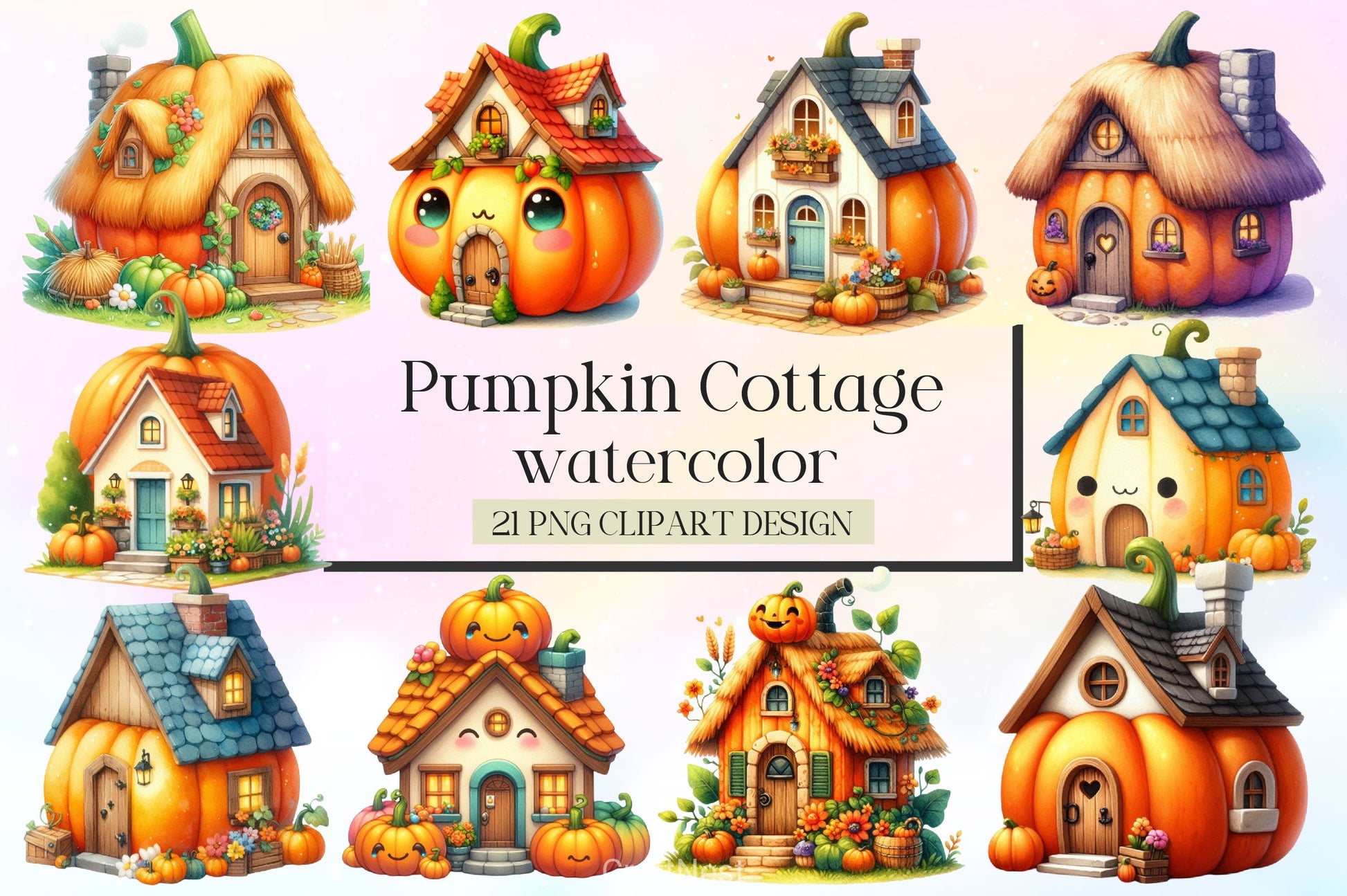 Pumpkin Cottage Clipart Bundle 2 - CraftNest - Digital Crafting and Art