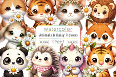 Cute Animals & Daisy Flowers Clipart Bundle 4 - CraftNest - Digital Crafting and Art