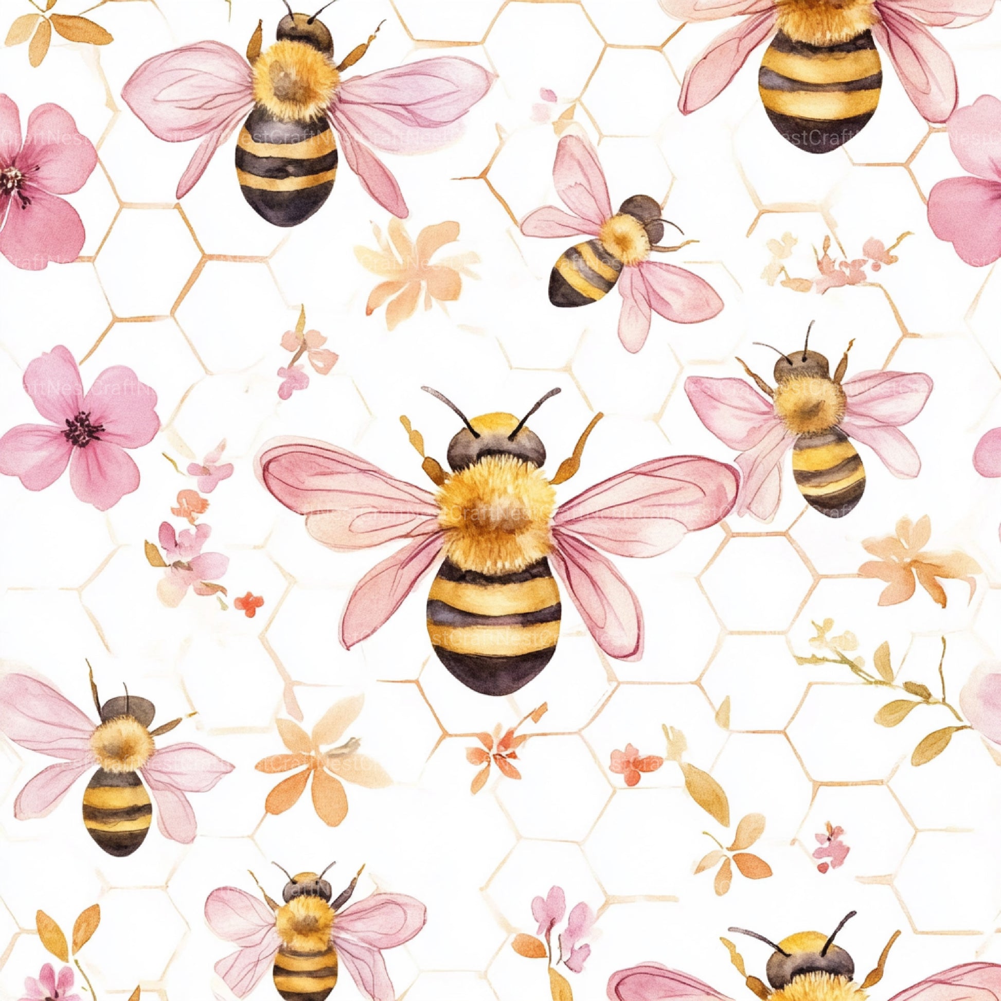 Lovely Bee Digital Paper - CraftNest - Digital Crafting and Art