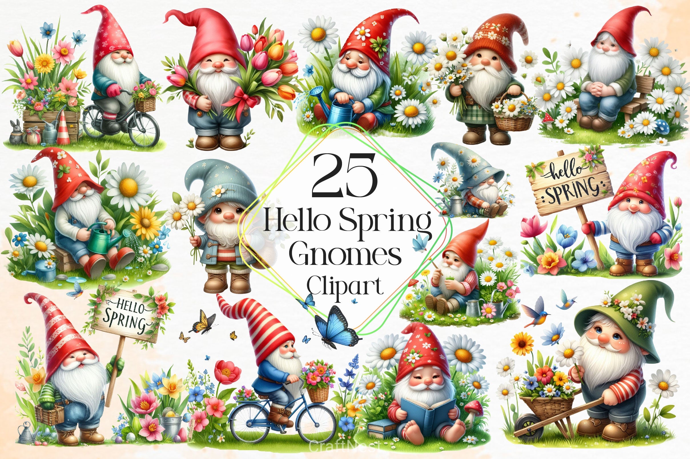 Spring Gnomes Clipart Bundle 3 - CraftNest - Digital Crafting and Art