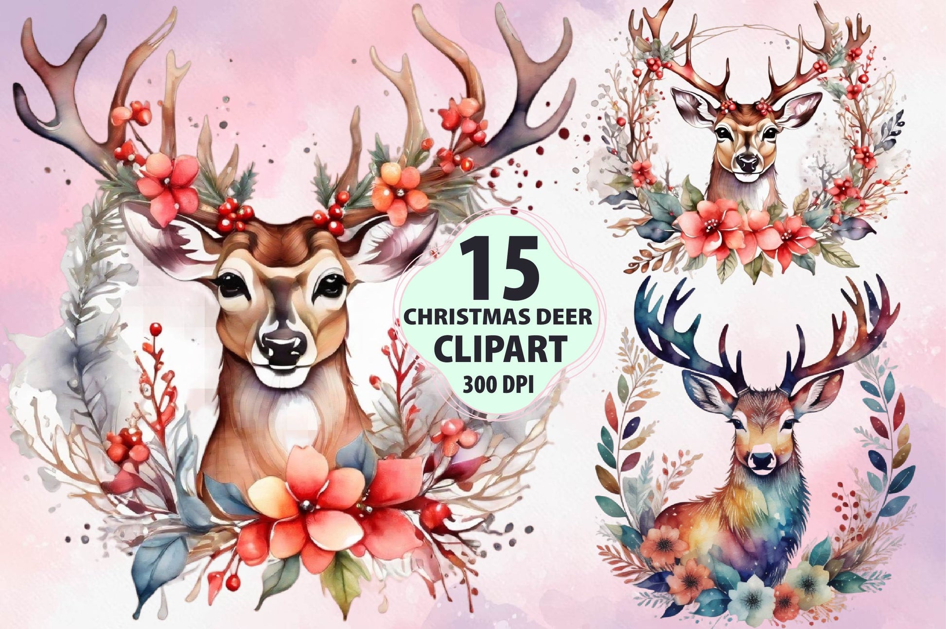 Christmas Deer Clipart Bundle 2 - CraftNest - Digital Crafting and Art