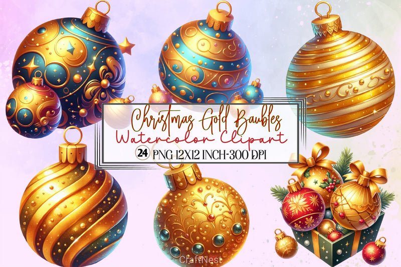 Christmas Gold Baubles Clipart Bundle - CraftNest - Digital Crafting and Art