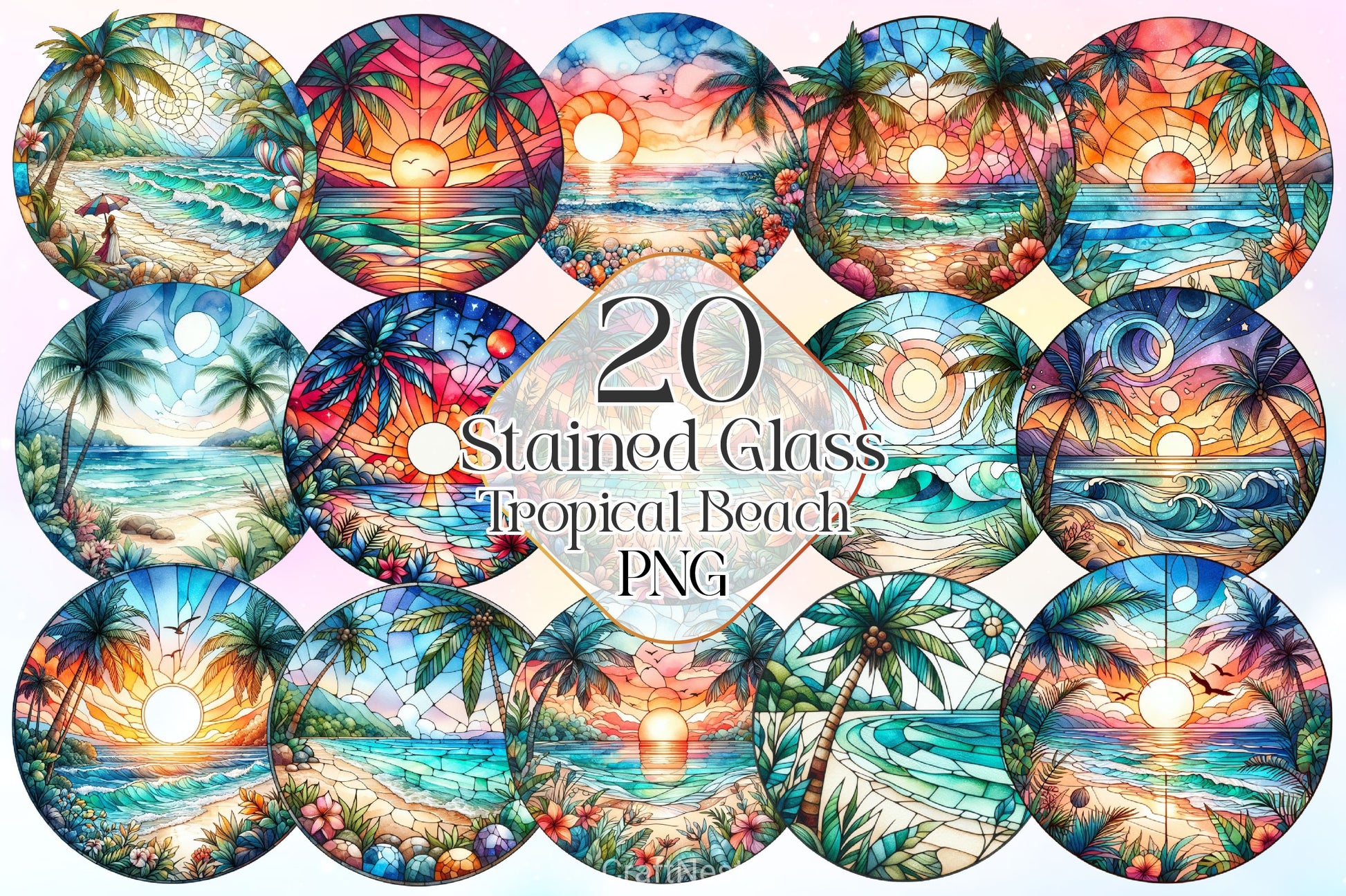 Stained Glass Tropical Beach Clipart Bundle - CraftNest - Digital Crafting and Art