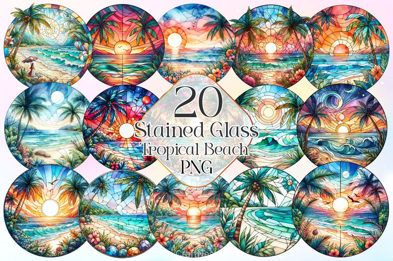 Stained Glass Tropical Beach Clipart Bundle - CraftNest - Digital Crafting and Art