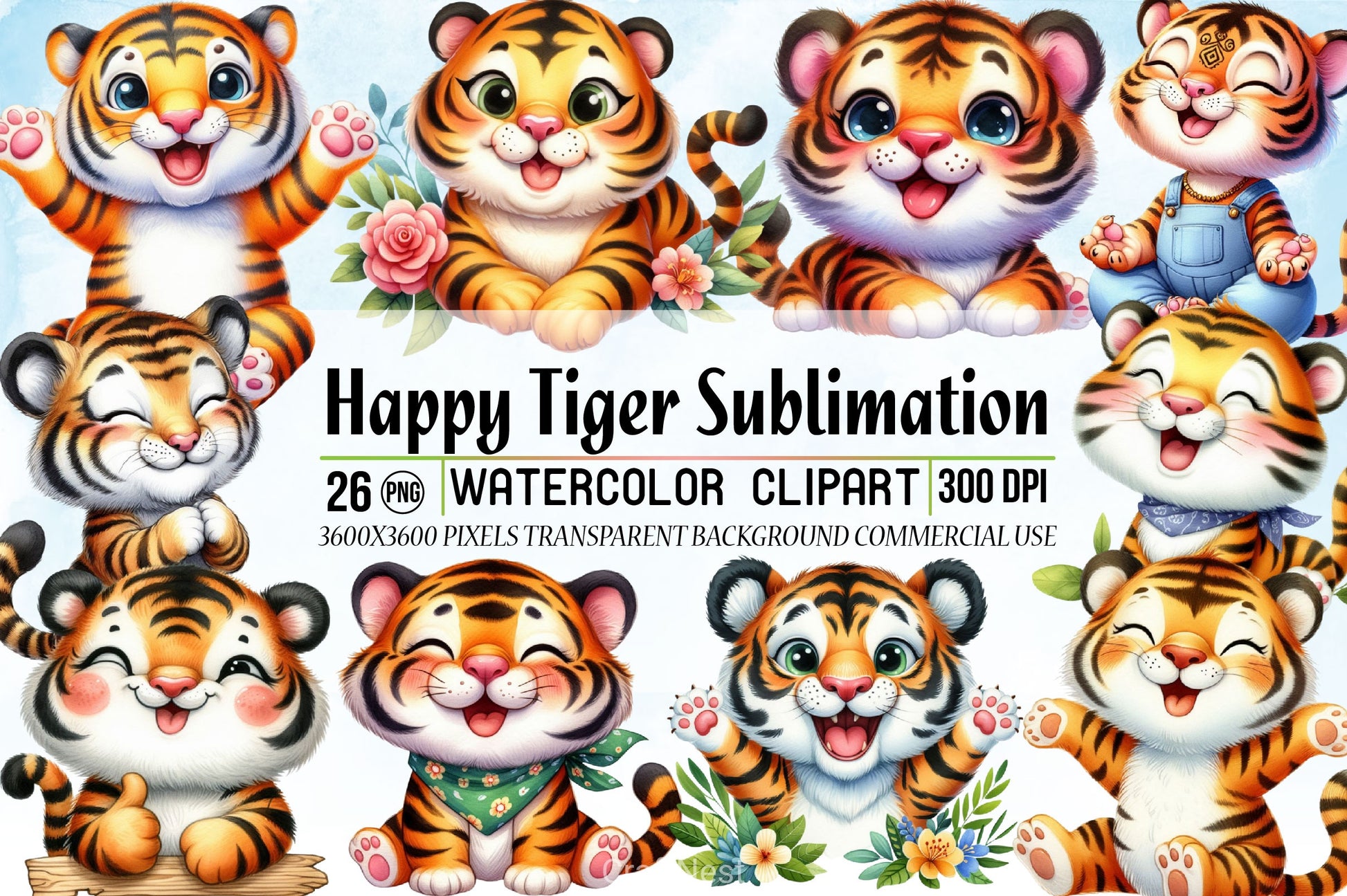 Happy Tiger Clipart Bundle - CraftNest - Digital Crafting and Art