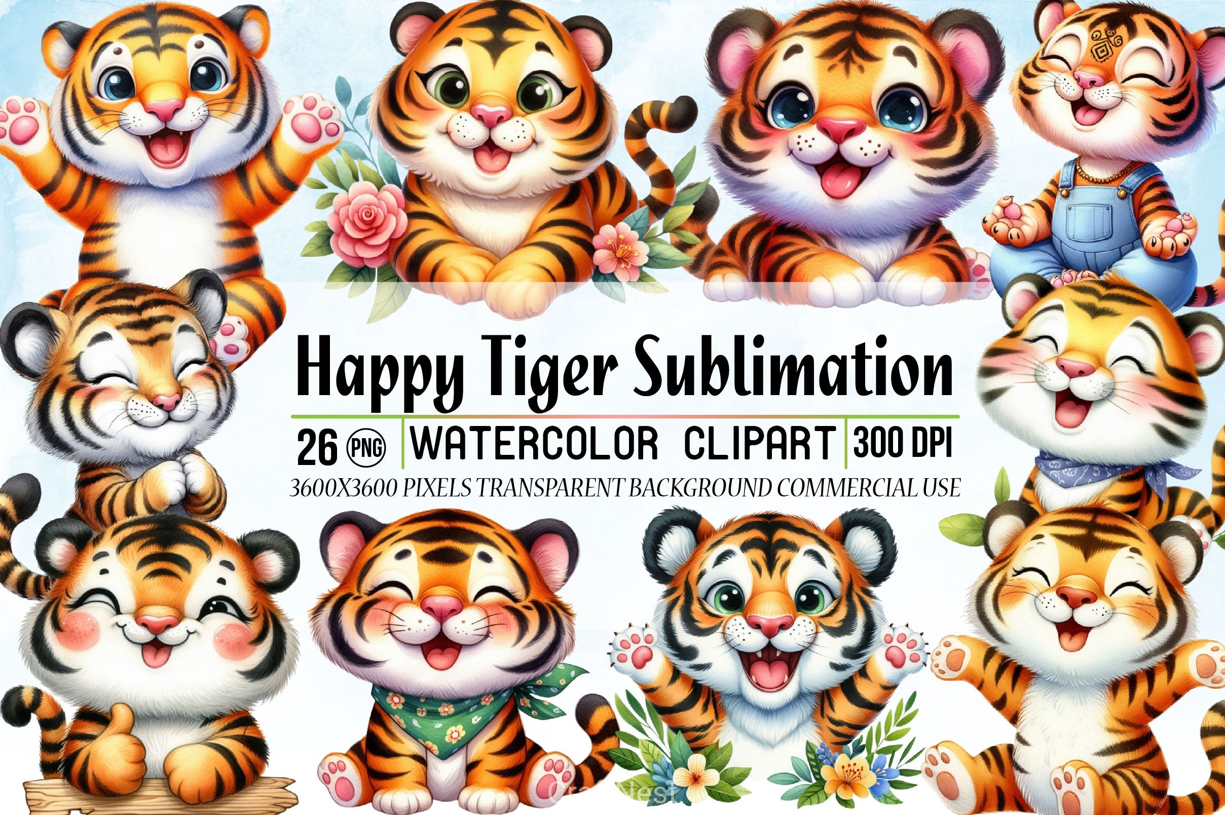 Happy Tiger Clipart Bundle - CraftNest - Digital Crafting and Art