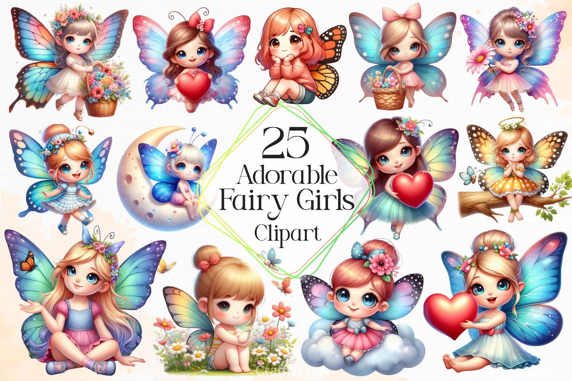 Adorable Fairy Girls Clipart Bundle - CraftNest - Digital Crafting and Art