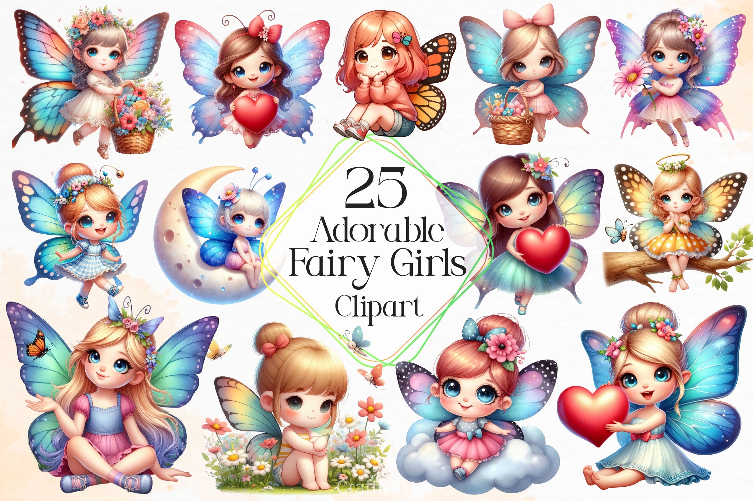 Adorable Fairy Girls Clipart Bundle - CraftNest - Digital Crafting and Art
