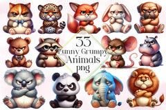 Funny Grumpy Animals Clipart Bundle 2 - CraftNest - Digital Crafting and Art