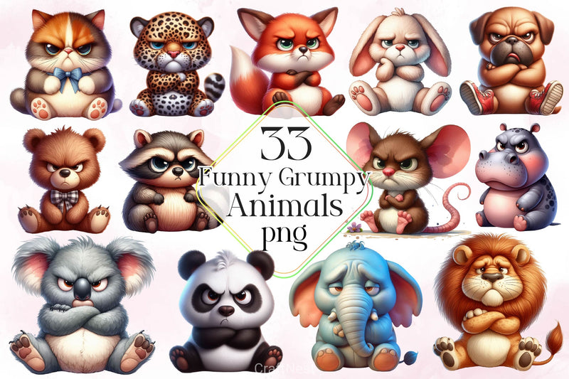 Funny Grumpy Animals Clipart Bundle 2 - CraftNest - Digital Crafting and Art