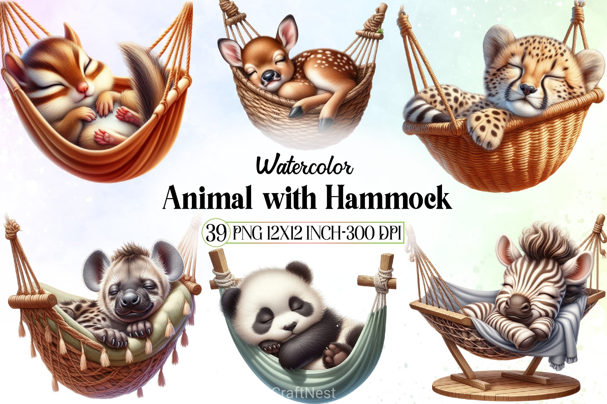 Sleeping Animal Hammock Clipart Bundle - CraftNest - Digital Crafting and Art