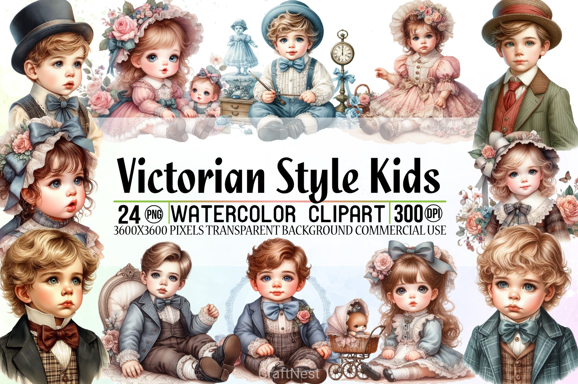 Victorian Kids Clipart Bundle - CraftNest - Digital Crafting and Art