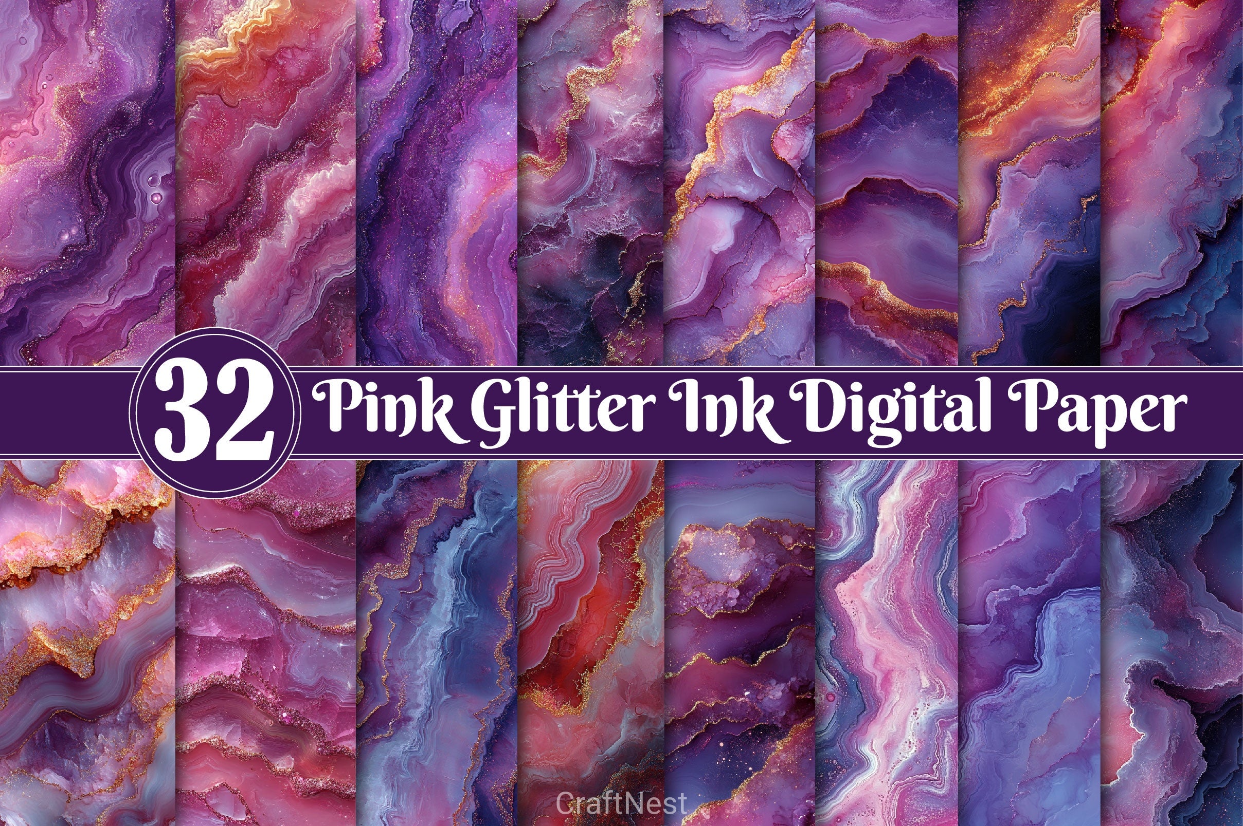 Pink Glitter Ink Digital Paper - CraftNest - Digital Crafting and Art