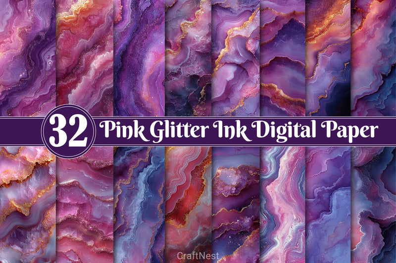Pink Glitter Ink Digital Paper - CraftNest - Digital Crafting and Art