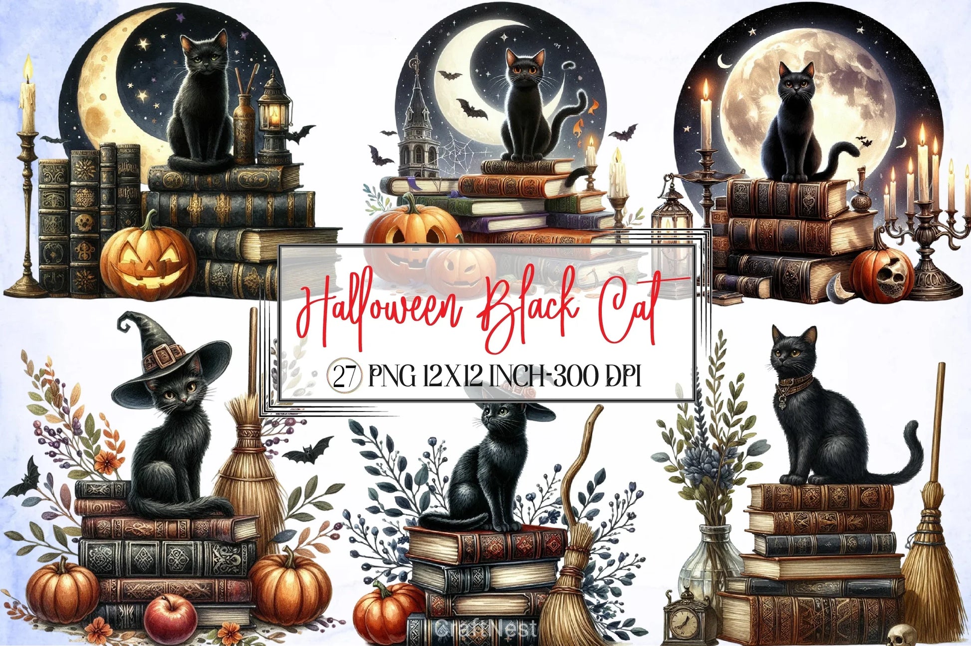 Halloween Black Cat Clipart Bundle - CraftNest - Digital Crafting and Art
