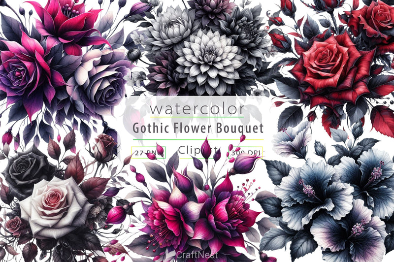 Gothic Flower Bouquet Clipart Bundle - CraftNest - Digital Crafting and Art
