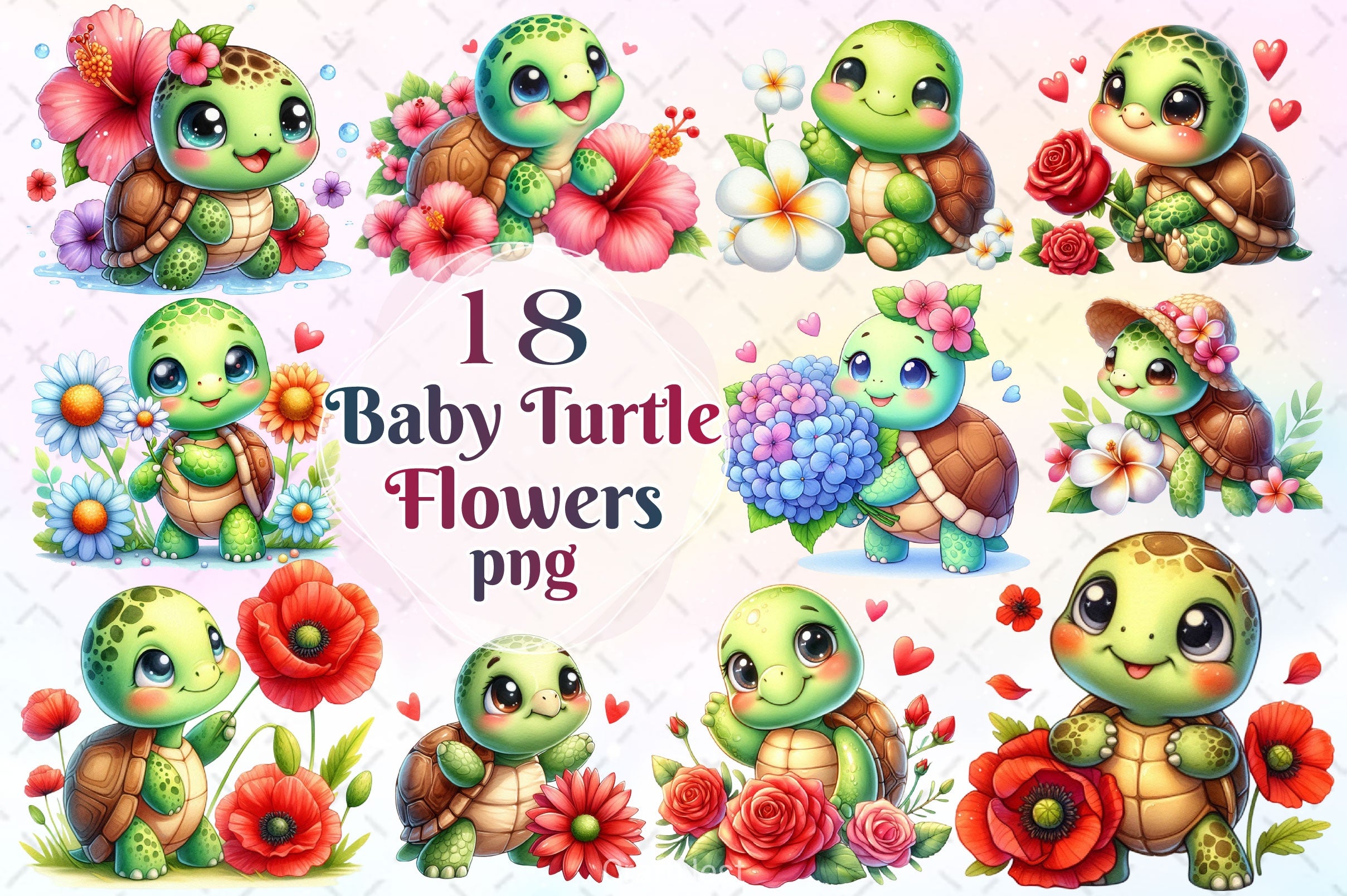 Baby Turtle Flowers Clipart Bundle - CraftNest - Digital Crafting and Art