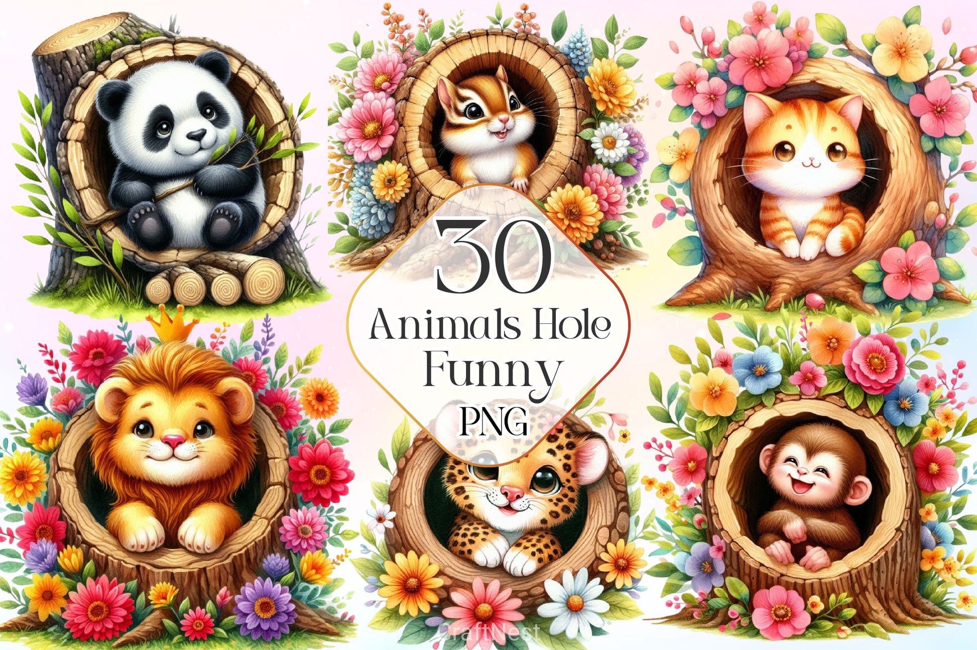 Funny Animals Hole Clipart Bundle 1 - CraftNest - Digital Crafting and Art