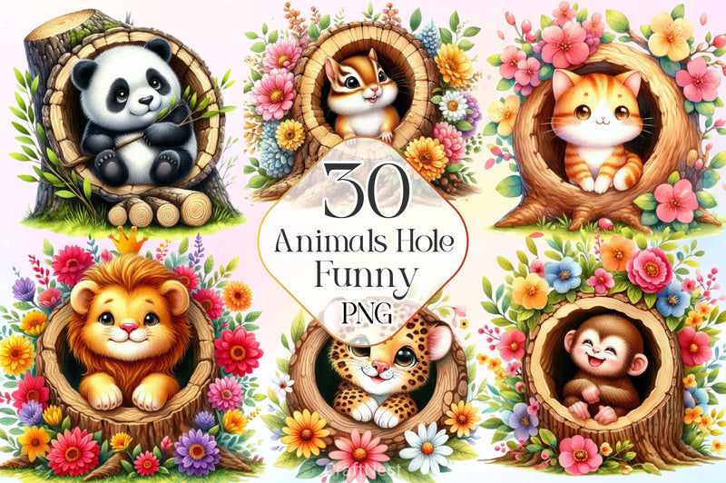 Funny Animals Hole Clipart Bundle 1 - CraftNest - Digital Crafting and Art
