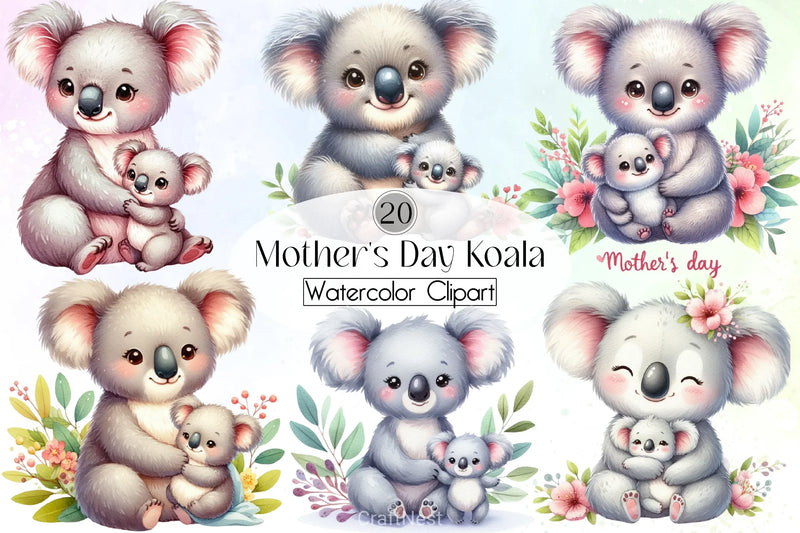 Mother's Day Koala Clipart Bundle - CraftNest - Digital Crafting and Art