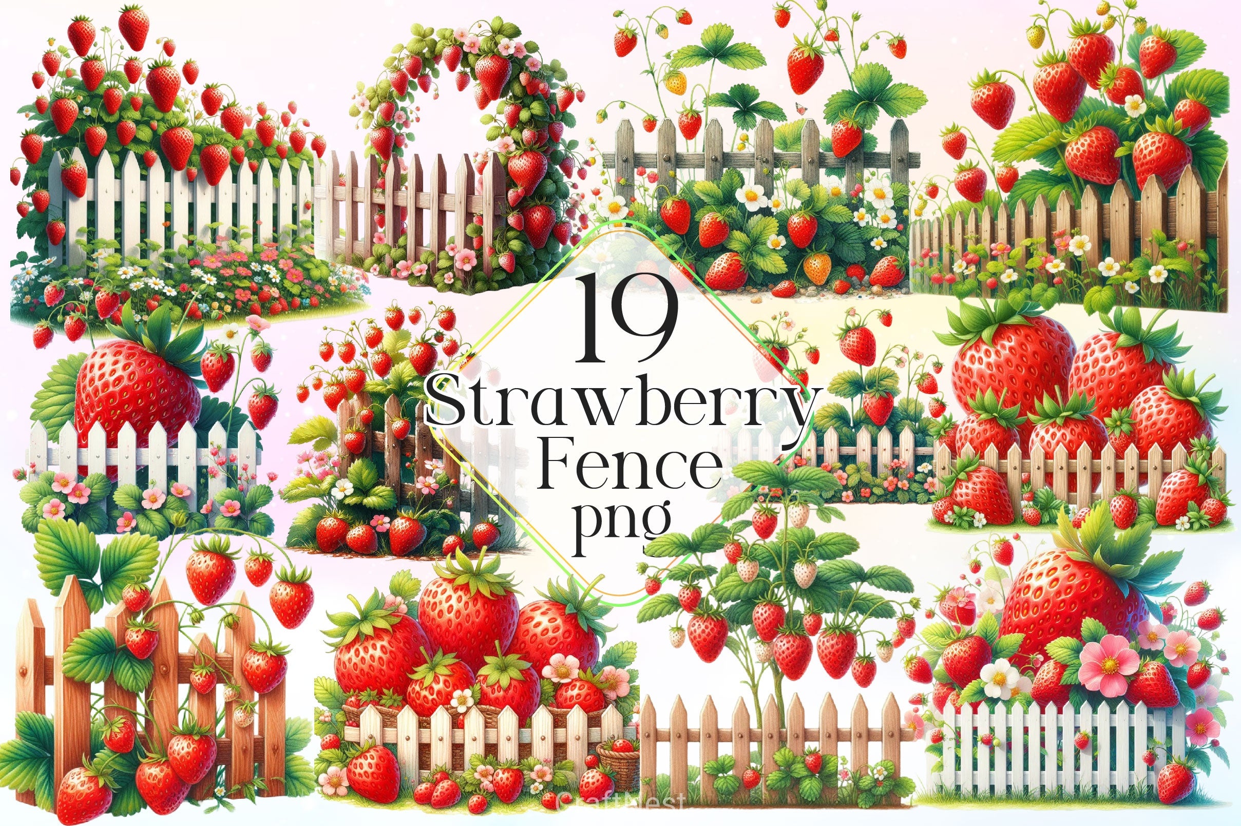 Strawberry Fence Clipart Bundle - CraftNest - Digital Crafting and Art