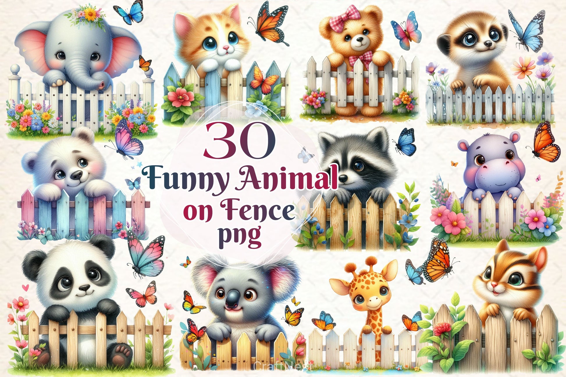 Funny Animal On Fence Clipart Bundle - CraftNest - Digital Crafting and Art