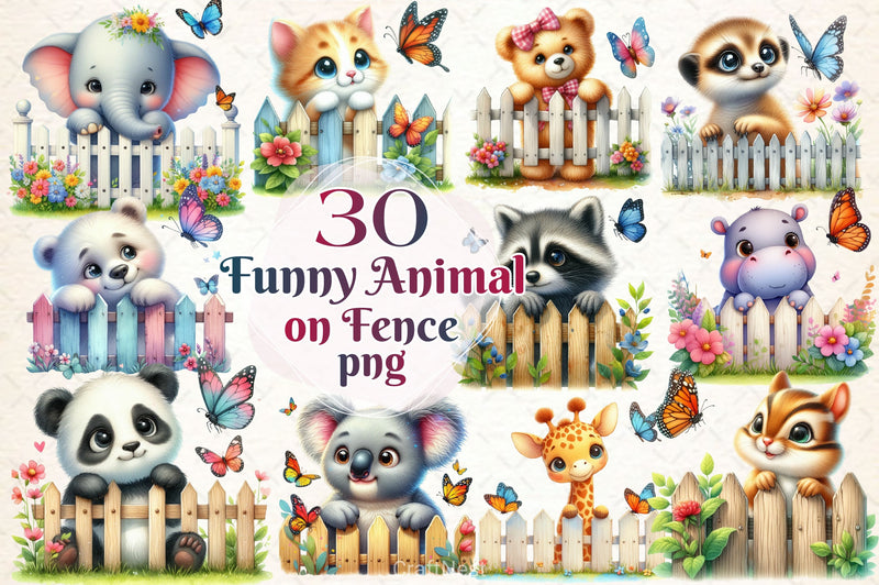 Funny Animal On Fence Clipart Bundle - CraftNest - Digital Crafting and Art