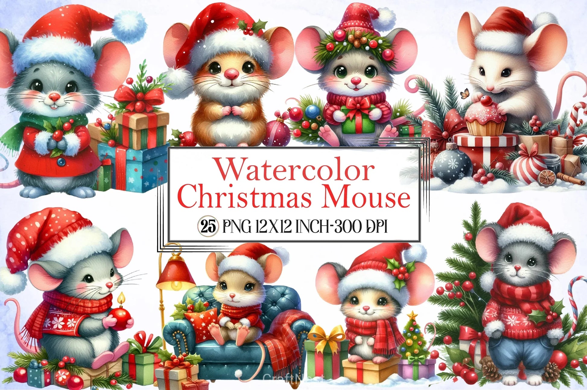 Christmas Mouse Clipart Bundle - CraftNest - Digital Crafting and Art