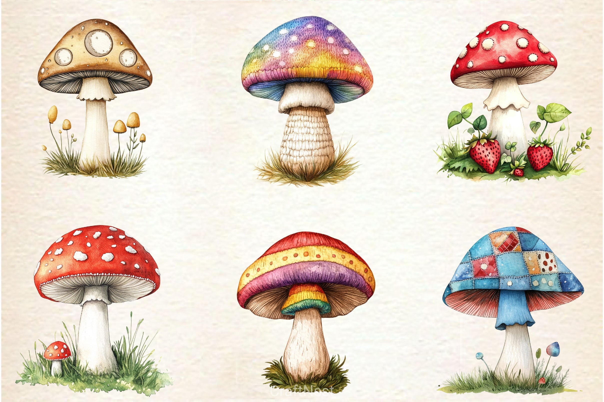 Embroidered Mushrooms Clipart Bundle - CraftNest - Digital Crafting and Art