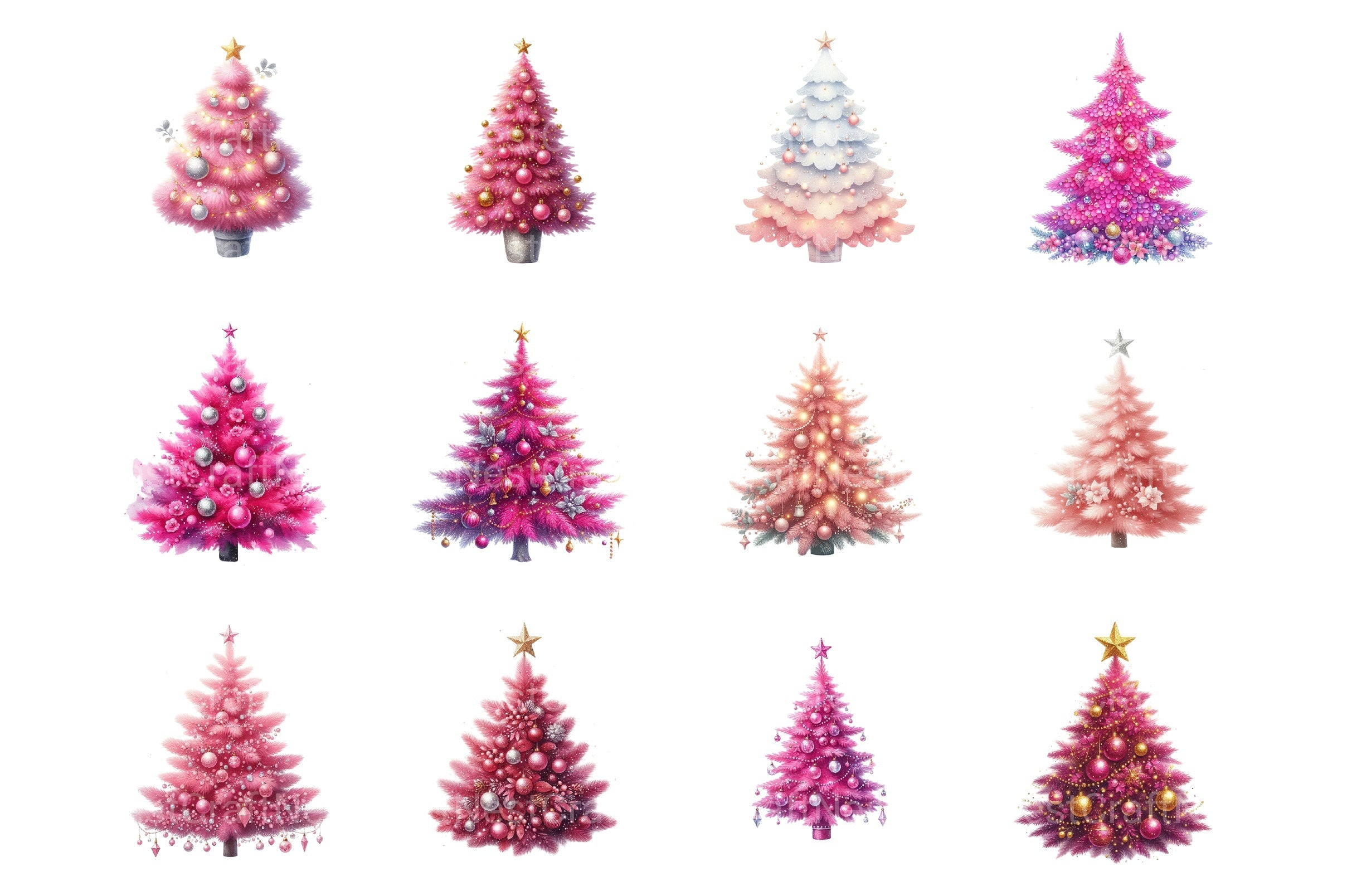 Pink Christmas Tree Clip Art Bundle - CraftNest - Digital Crafting and Art