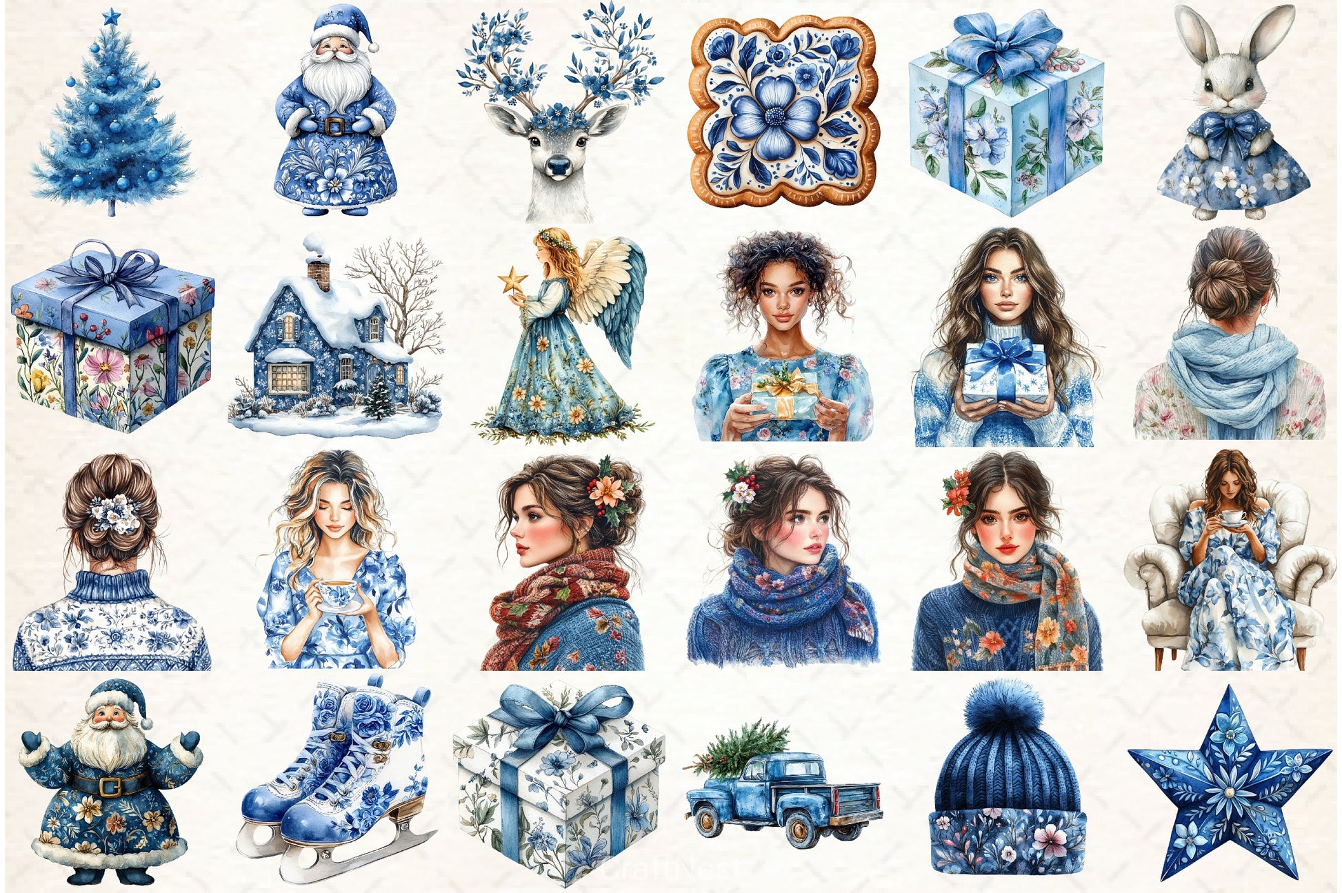 Chinoiserie Christmas Clipart Bundle 3 - CraftNest - Digital Crafting and Art