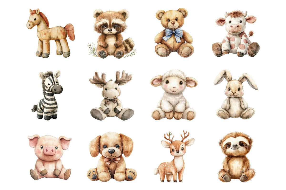 Vintage Animal Plush Toys Clipart Bundle