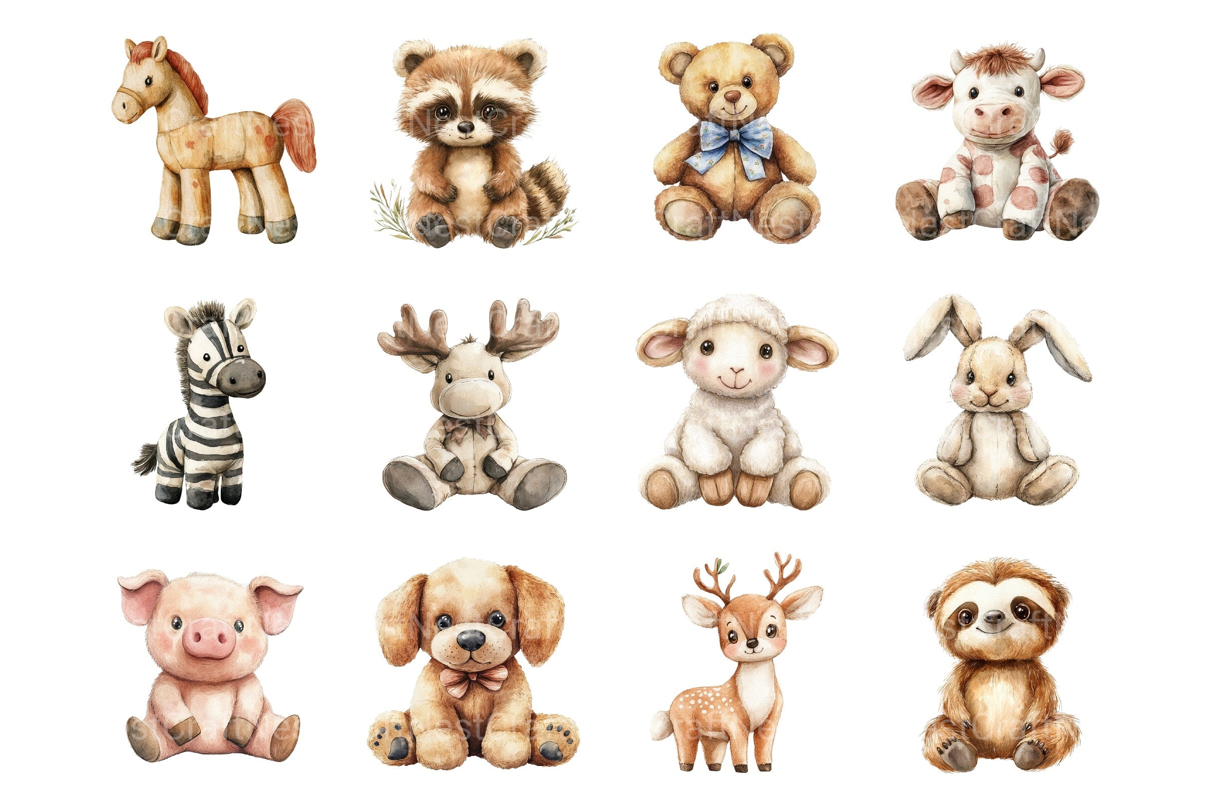 Vintage Animal Plush Toys Clipart Bundle - CraftNest - Digital Crafting and Art