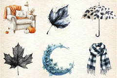 Black White Autumn Clipart Bundle 2 - CraftNest - Digital Crafting and Art
