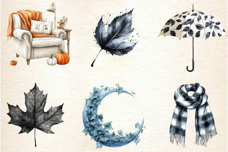 Black White Autumn Clipart Bundle 2 - CraftNest - Digital Crafting and Art