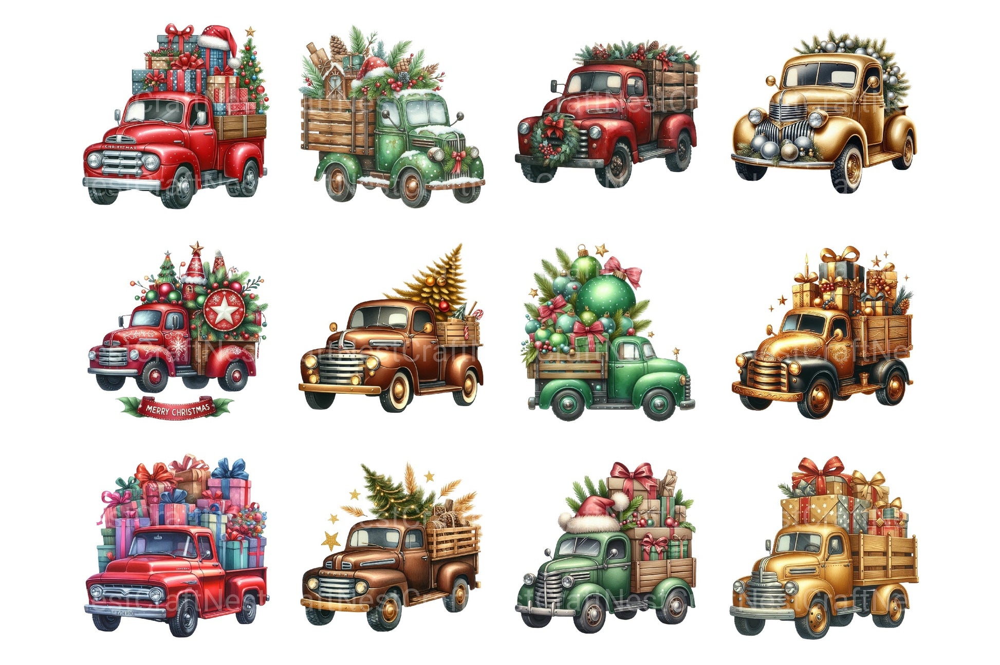 Christmas Truck Holiday Illustrations - CraftNest - Digital Crafting and Art