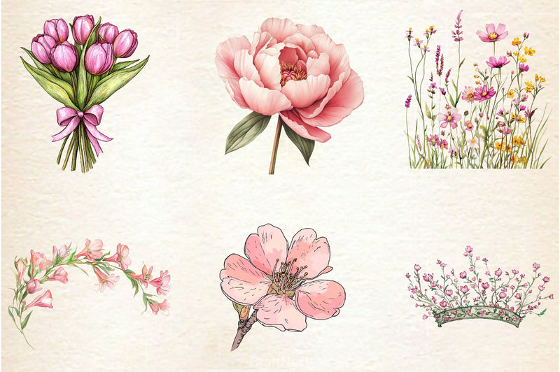 Pink Spring Clipart Bundle 3 - CraftNest - Digital Crafting and Art