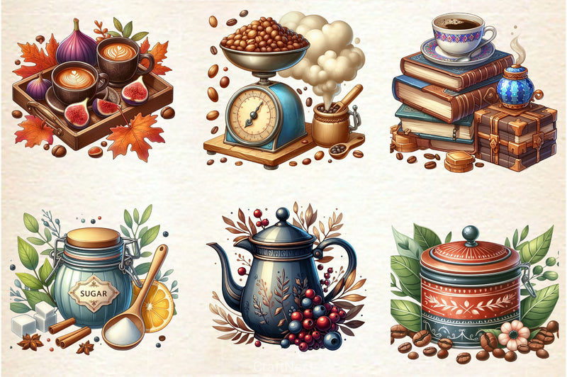 Vintage Autumn Coffee Clipart Bundle 2 - CraftNest - Digital Crafting and Art