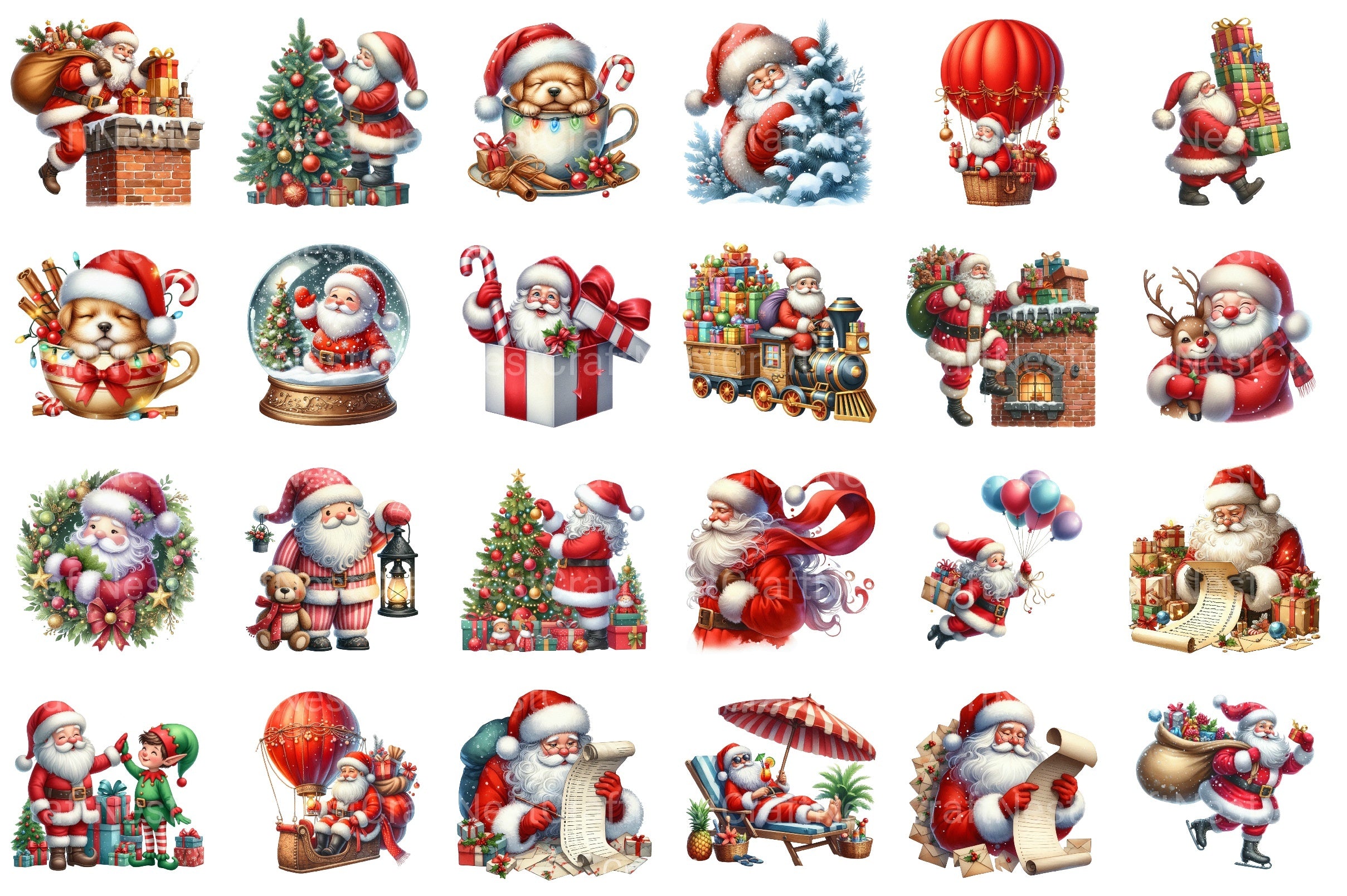 Cartoon Santa Christmas Clipart Bundle - CraftNest - Digital Crafting and Art