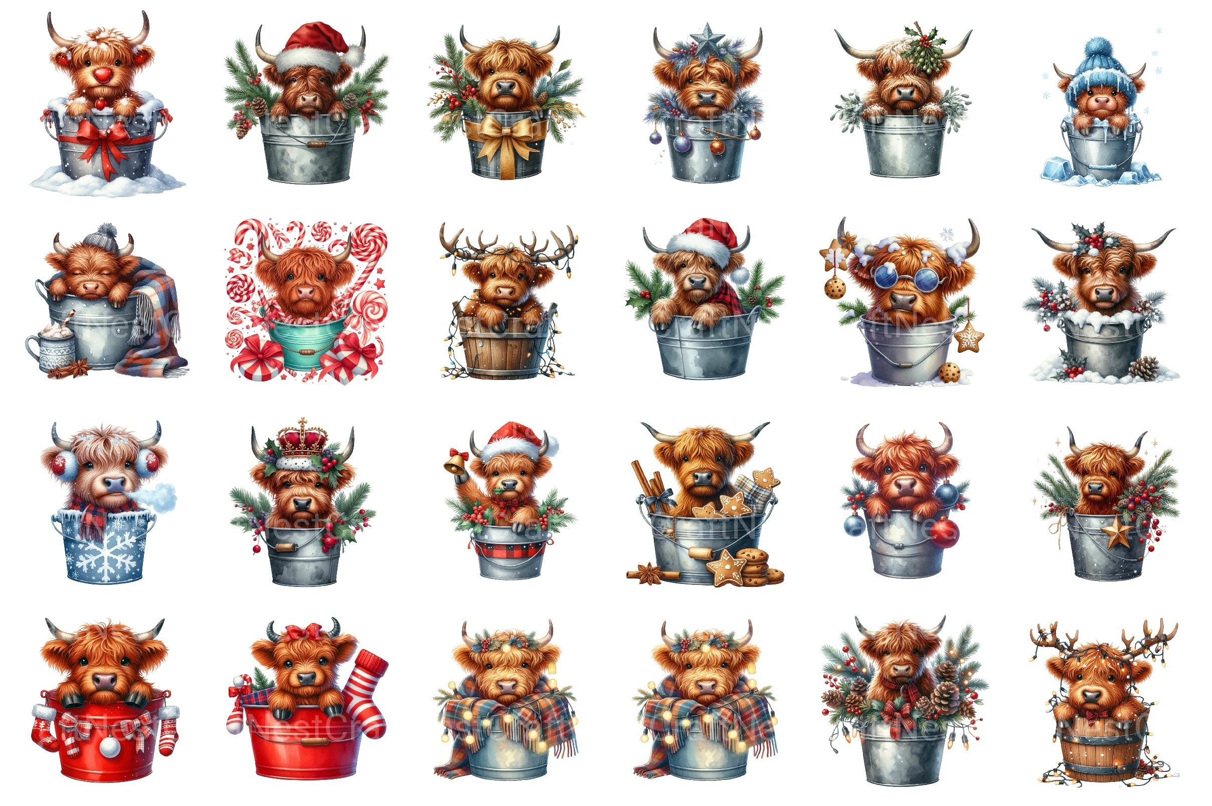 Christmas Highland Cows Clipart Bundle - CraftNest - Digital Crafting and Art