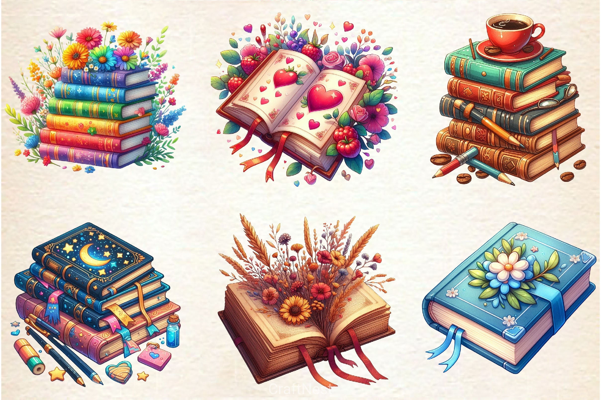 Reading Books Clipart Bundle 4 - CraftNest - Digital Crafting and Art