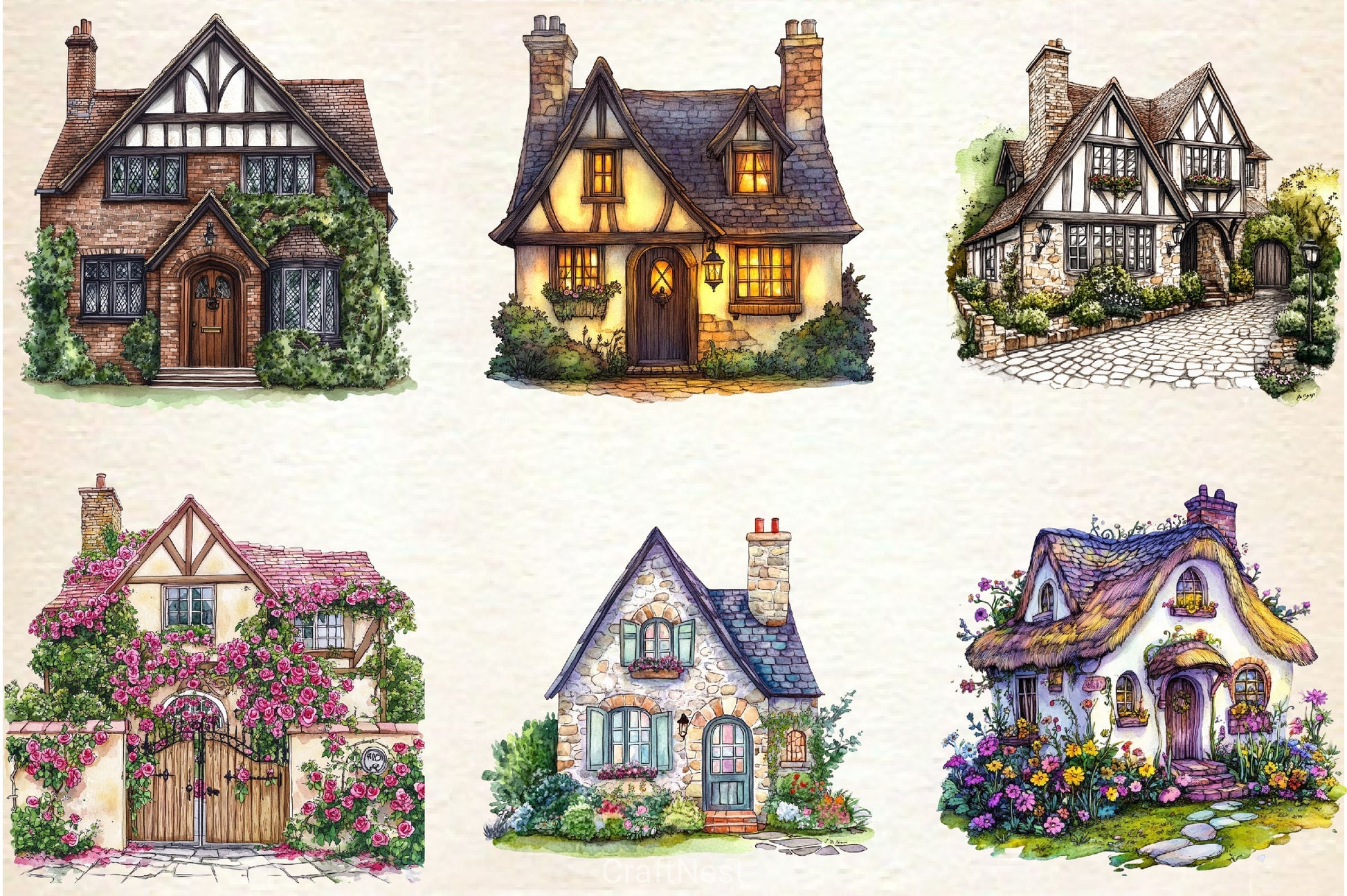 Spring Village House Clipart Bundle - CraftNest - Digital Crafting and Art