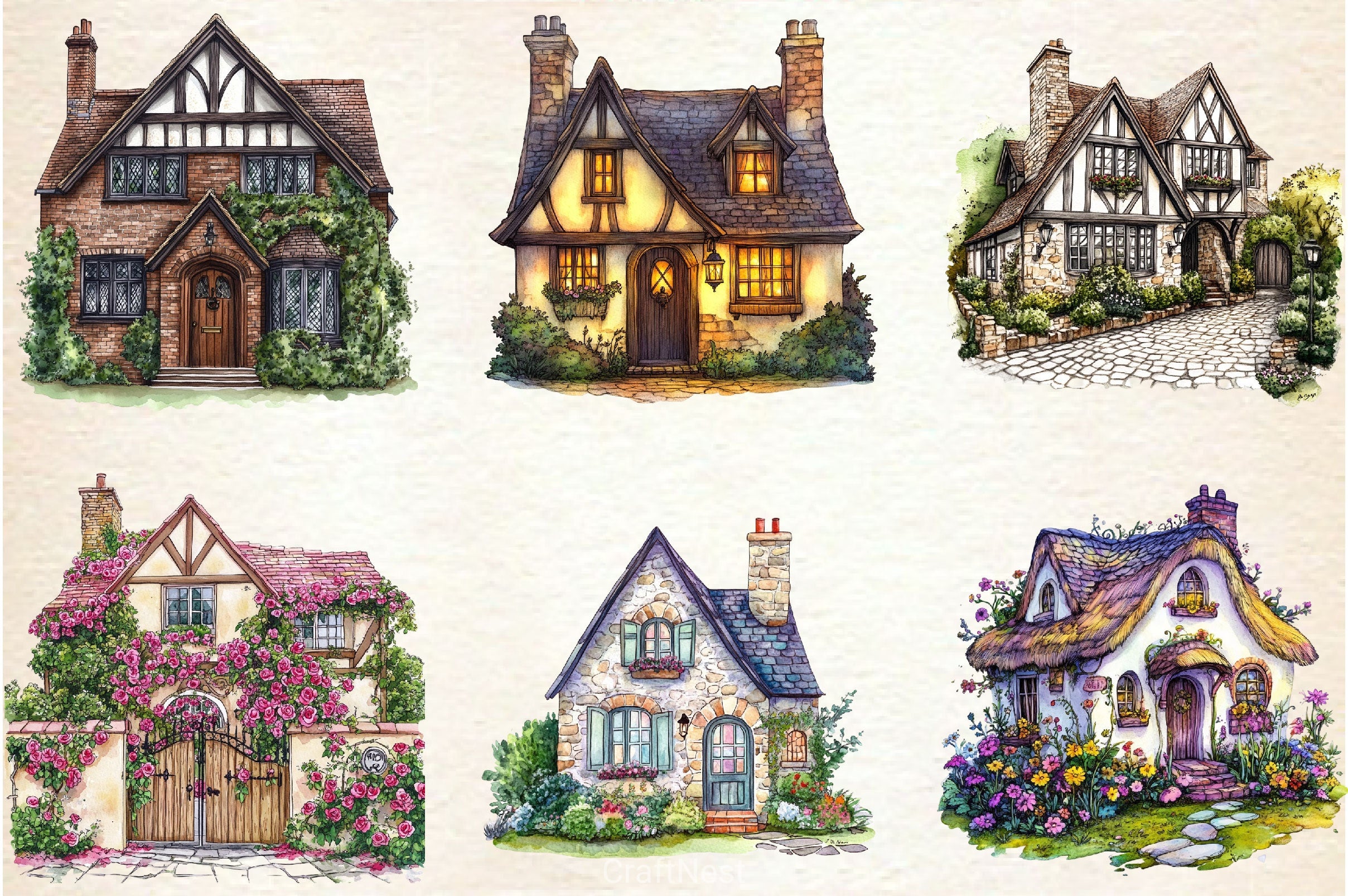 Spring Village House Clipart Bundle - CraftNest - Digital Crafting and Art