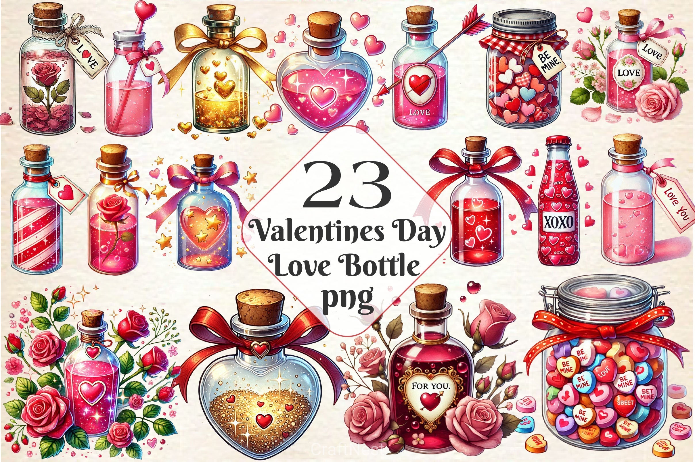 Love Bottle Valentines Day Clipart Bundle 2 - CraftNest - Digital Crafting and Art