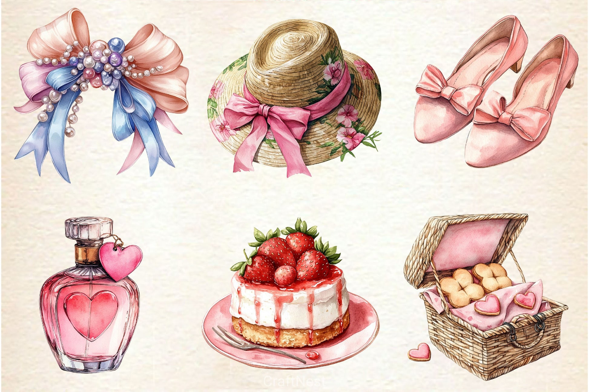 Preppy Coquette Summer Clipart Bundle - CraftNest - Digital Crafting and Art