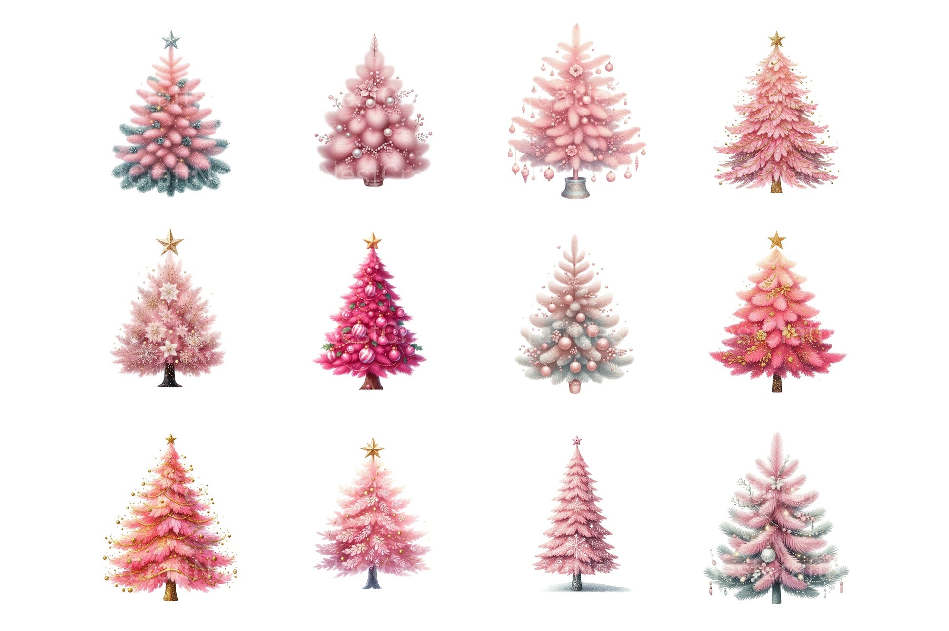 Pink Christmas Tree Clipart Bundle 1 - CraftNest - Digital Crafting and Art