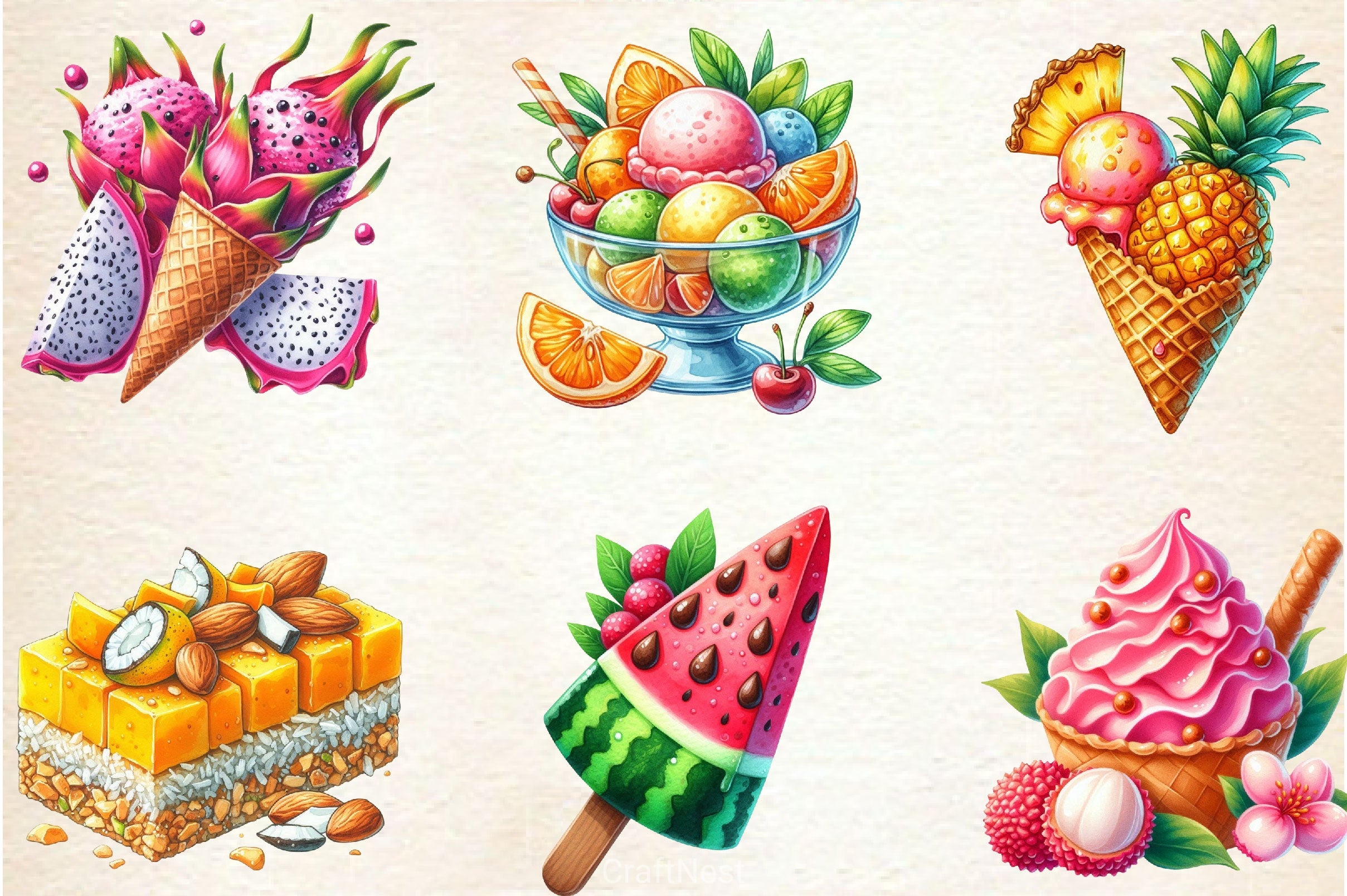 Tropical Ice Cream & Sorbets Clipart Bundle - CraftNest - Digital Crafting and Art