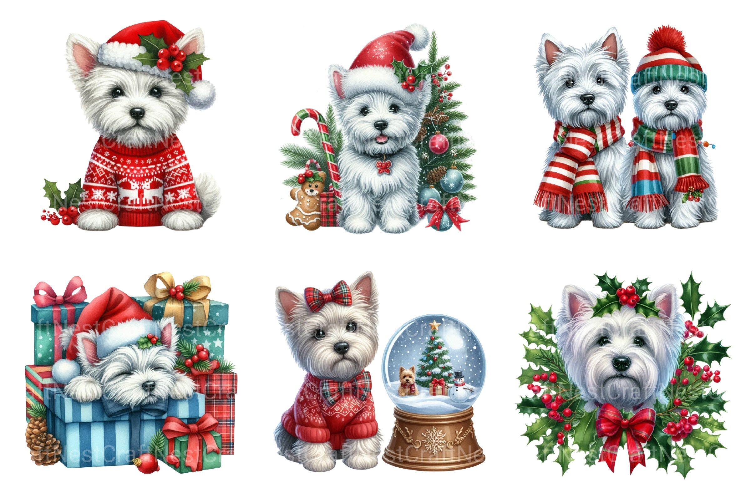 Christmas Westie Dog Clipart Set - CraftNest - Digital Crafting and Art